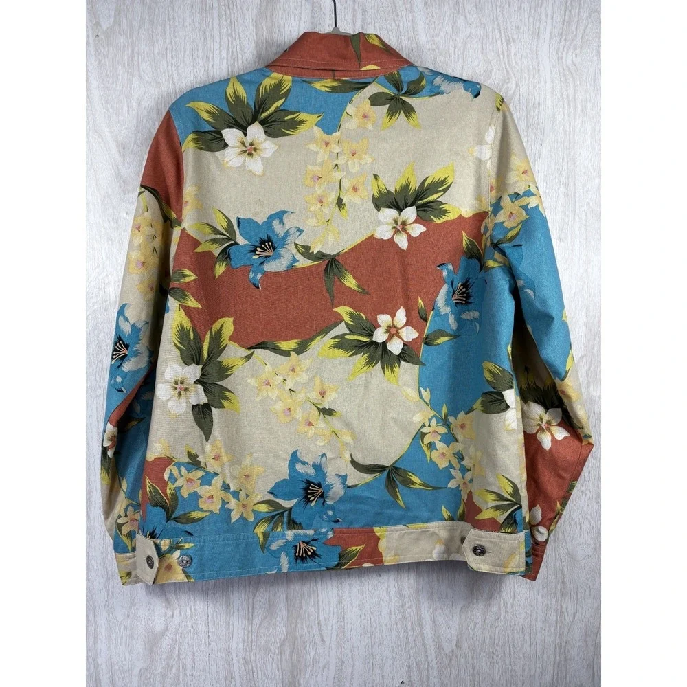 Vintage National 100% Silk Jacket Floral Tropical Aloha Boho Resort Chic Women M